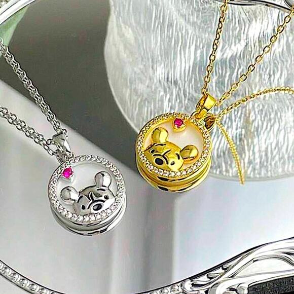 Disney Winnie The Pooh Necklace Charm Sterling Silver Crystal Stone - Picture 5 of 11